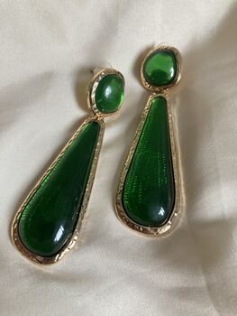 Geometric Resin Emerald Green Dangle Statement Earrings, 3 of 4