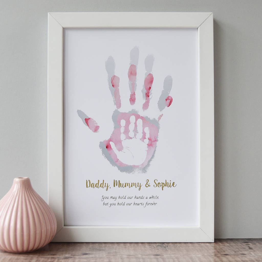 personalised daddy mummy and child's handprint print by hold upon heart ...