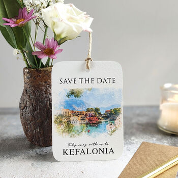 Save The Date Tag With Wedding Destination Illustration, 9 of 12