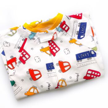 Cars And Buses Printed Zip Up Sleepsuit, 2 of 4