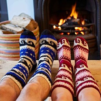Fair Trade Hand Knitted Scandi Woollen Slipper Socks, 9 of 12