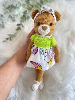 Cute Handmade Teddy Bear With Colourful Dress, 7 of 8