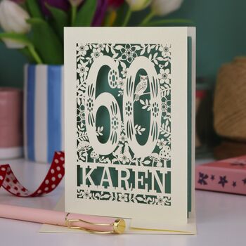 Personalised 60th Birthday Card Papercut Woodland Design, 6 of 8