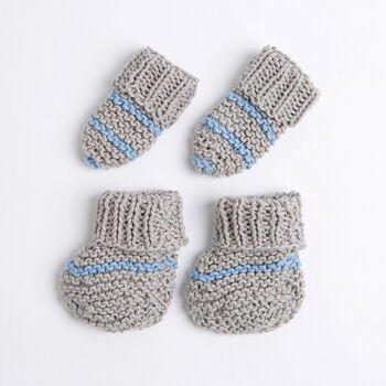 Baby Striped Booties And Mittens Easy Knitting Kit, 2 of 8