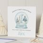Personalised Godson First Christmas Snow Globe Card, thumbnail 1 of 7