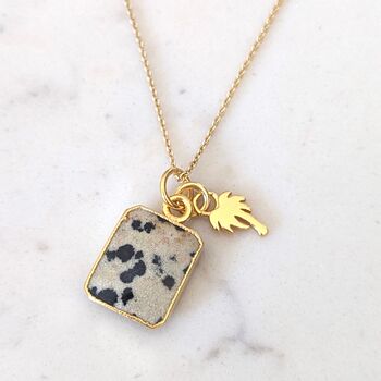 The Duo Dalmatian Jasper Necklace, Gold Plated, 4 of 12