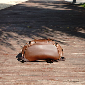 Military Style Genuine Leather Backpack In Tan, 10 of 12