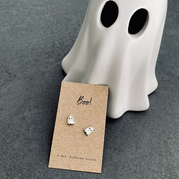 Silver Ghost Earrings. Boo! Halloween Gift, 3 of 5
