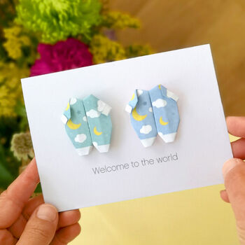 Personalised Origami Twins Baby Grow Card, 3 of 4