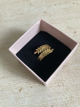 Adjustable 18 K Gold Plated Vine Leaf Ring, 3 of 9