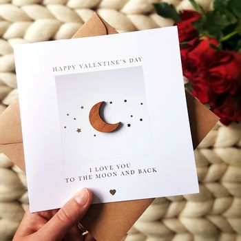 To The Moon And Back Wood And Gold Foil Valentines Card, 2 of 3