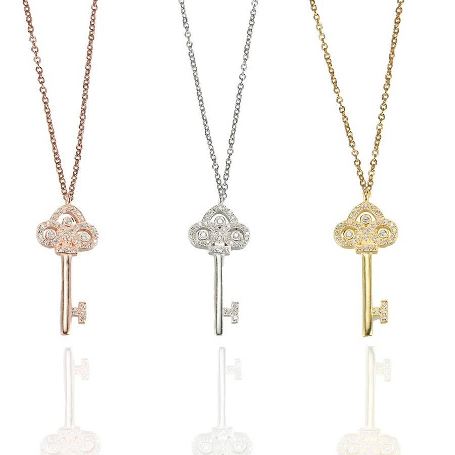 Key Necklace Cz 925 Silver Yellow Rose Gold By Linnet Jewellery Key Necklace Cz 925 Silver Yellow Rose Gold