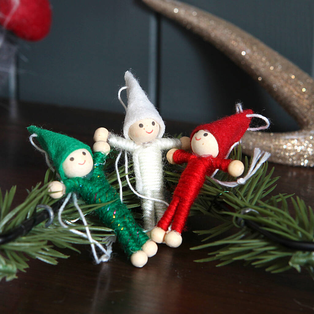 Set Of Three Elf Christmas Decorations By Red Berry Apple