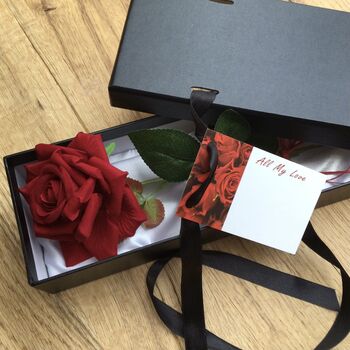 Valentines Flower Gift Artificial Silk Boxed Red Rose, 9 of 9