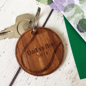 Tennis Ball Personalised Key Ring In Bamboo, 3 of 3