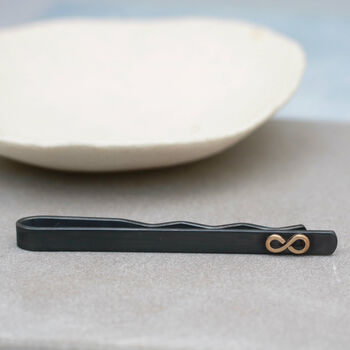 Black And 9ct Gold Tie Clip With Infinity Symbol, 3 of 8