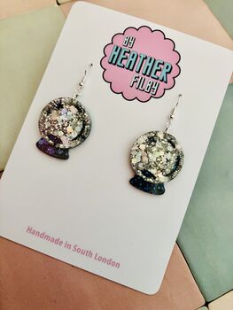 Mystic Ball Glitter Resin Earrings / Fortune Teller Jewellery Small Sparkly Orb Earrings / Celestial Jewellery / Gift For Her Small Sparkly Magical Accessory, 2 of 5
