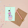 Cupcake Girl Black Greeting Card, thumbnail 1 of 2