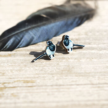 Inky Magpie Birch Hypoallergenic Tiny Stud Earrings, 7 of 11