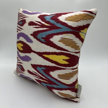 Square Ikat Silk Cushion Abstract Multi Coloured, 7 of 8