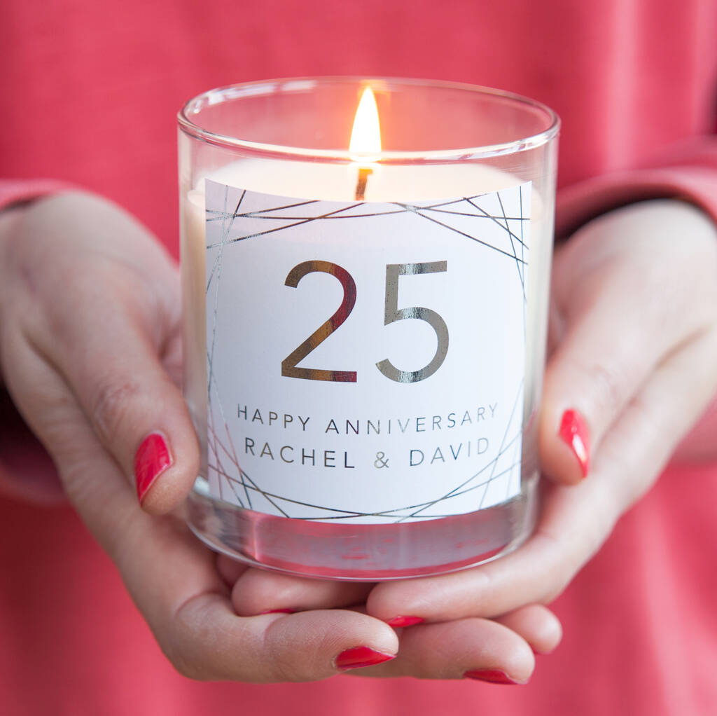 25th Anniversary Gifts
 25th Wedding Anniversary Personalised Candle Gift By