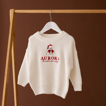 Personalised Bear Believes Children's Christmas Jumper, 2 of 3