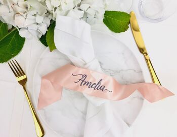 Embroidered Satin Ribbon Length Personalised Place Settings, 3 of 6