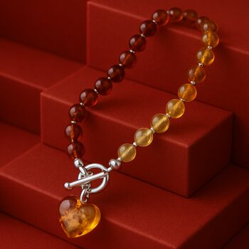 Sterling Silver Amber T Bar Bracelet With Amber Heart, 2 of 2