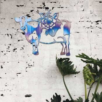 Cow Metal Garden Art, Decorative Outdoor Wall Decor For Garden Or Patio, 5 of 12