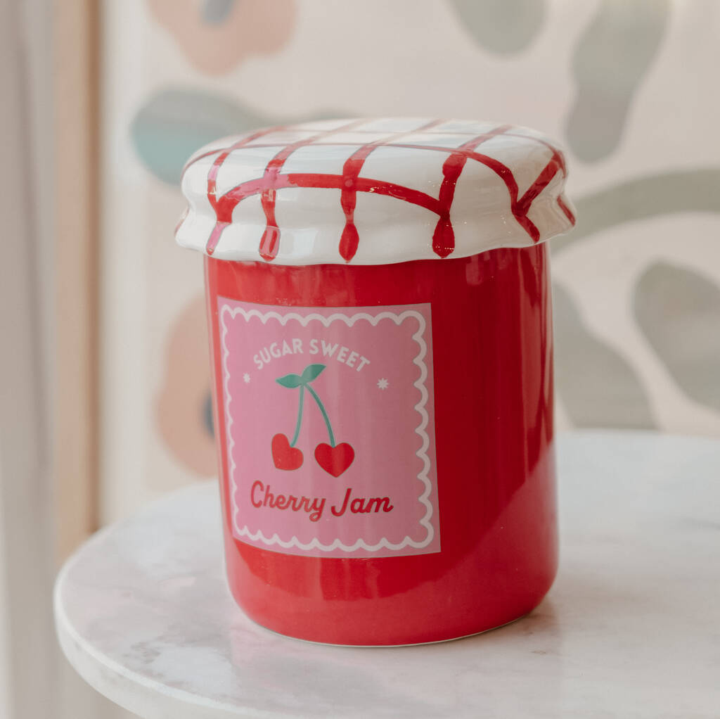 Cherry Jam Jar Cottagecore Wax Melt Burner, 1 of 3