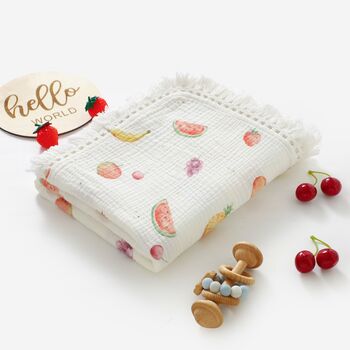 Fruit Organic Cotton Muslin Tassel Baby Blanket, 2 of 3