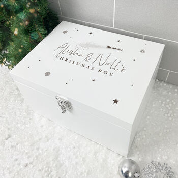Personalised White Wooden Engraved Couples Christmas Eve Box Three Sizes 22cm | 27cm | 30cm, 5 of 9