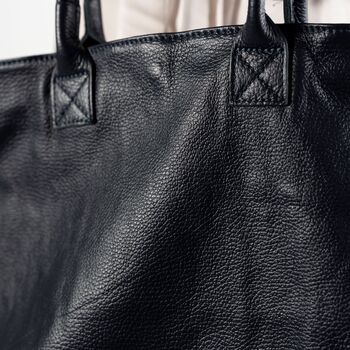 Navy Blue Large Leather Soft Tote Handbag, 5 of 9