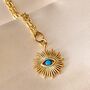 Gold Plated Sunburst Turquoise Evil Eye Necklace, thumbnail 1 of 3