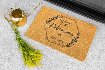 Personalised Coir Doormat With Wreath Design, 6 of 8