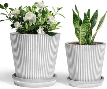 Pack Of Two Stripe Cement Plant Pot With Saucer, 4 of 7