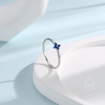 Hydrangea Sapphire Blue Cz Flower Ring Sterling Silver, 2 of 11