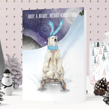 Sledding Polar Bear Winter Wonderland Christmas Card, 3 of 4