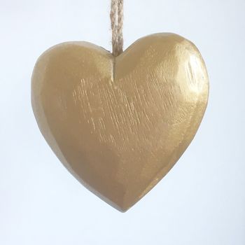 Large Gold Wooden Hanging Heart Decoration, 2 of 2