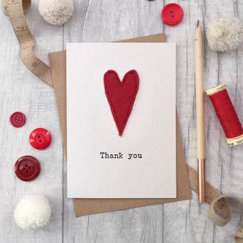 Embroidered Felt Heart Thank You Card, 2 of 3