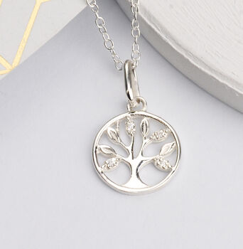 Personalised Sterling Silver Cz Tree Of Life Necklace, 3 of 7