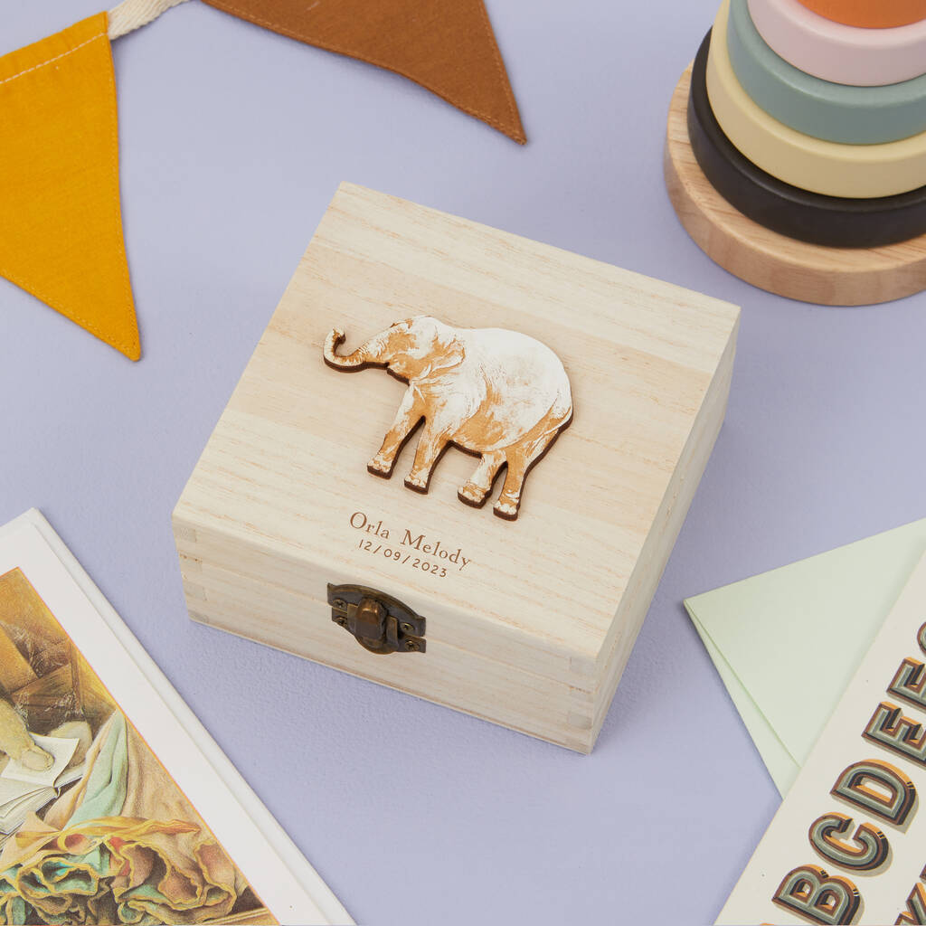 Personalised New Baby Elephant Trinket Box, 1 of 2