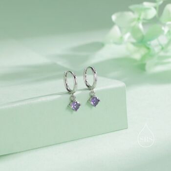 Tiny Purple Cz Dangle Huggie Hoop Earrings, 4 of 12