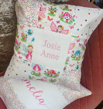 Patchwork Fairy Name Cushion, 3 of 7