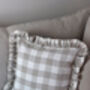 Gingham Check French Linen Frill Ruffle Cushion, thumbnail 4 of 4