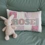 Memory Large Name Pillow, Custom Made From Baby Clothes. Personalised Cushion, Decorative Patchwork Pillow, thumbnail 1 of 10