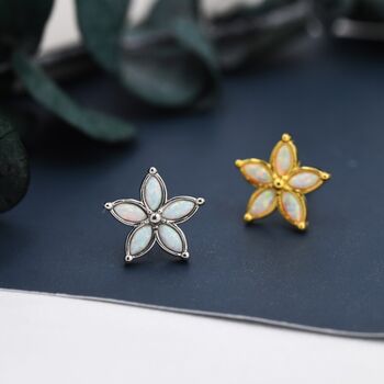 Fire Opal Flower Stud Earrings In Sterling Silver, 2 of 12