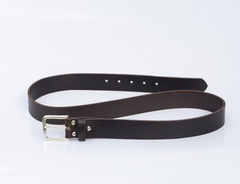 Handmade Men's English Leather Dark Brown Belt 35mm Wide, 4 of 9