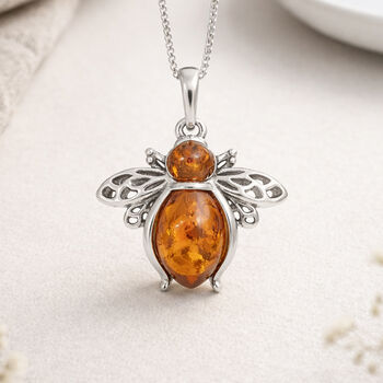 Personalised Sterling Silver Amber Bee Pendant Necklace, 4 of 11