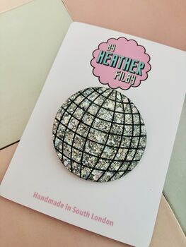 Large Disco Ball Glitter Resin Hair Clip / Retro Party Barrette / Oversized Silver Mirror Resin Slide / New Year's Eve Styling Accessory, 2 of 7